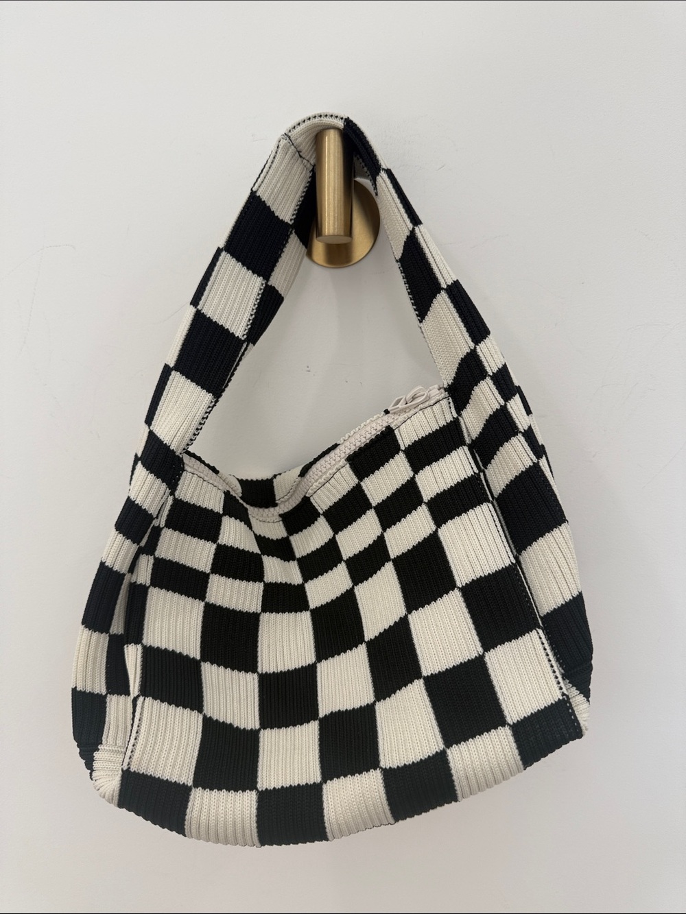 Checker Knit Mini Hobo Bag - Black & White